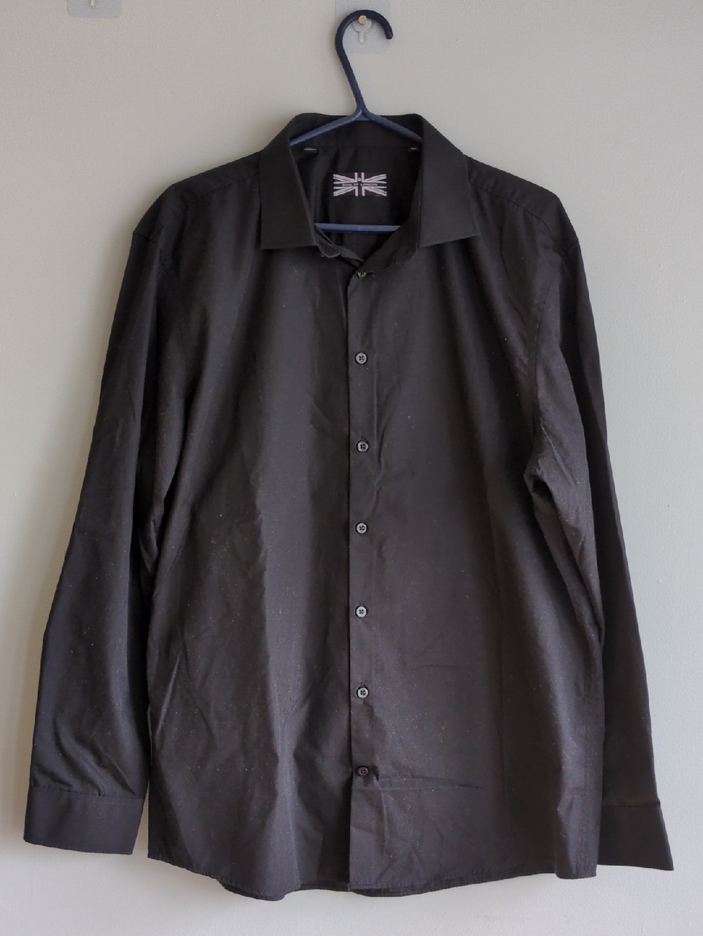 Black Long-Sleeve Dress Shirt with Spread Collar